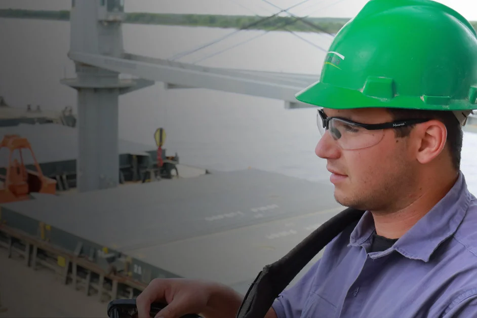 A Viterra employee at work in a harbour terminal.